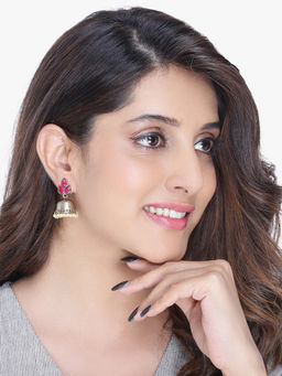 Yellow Chimes - Gold Plated Traditional Pearl Stone Jhumka Earrings for Women