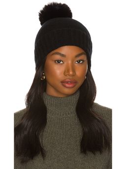 Hat Attack - Cashmere Slouchy Cuff Beanie with Faux Fur Pom