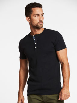 LINDBERGH - Red Striped Henley Neck T Shirt