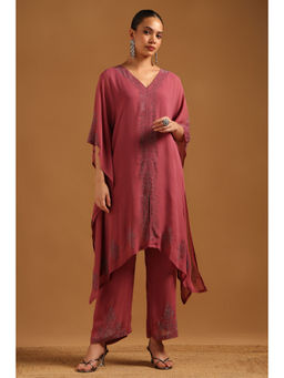 Soch - Onion Pink Georgette Embellished Kaftan With Pant