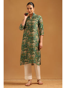Soch - Green Muslin Botanical Print Kurta