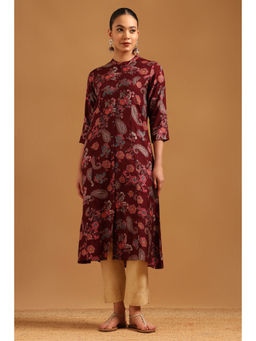 Soch - Maroon Viscose Blend Paisley Printed Kurta