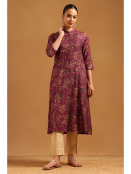 Soch - Purple Viscose Blend Floral Printed Kurta