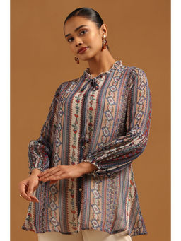 Soch - Blue Chiffon Botanical Printed Top