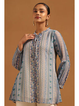 Soch - Blue Chiffon Botanical Printed Top
