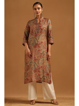 Soch - Beige Silk Berry Paisley Printed Kurta