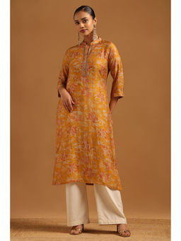 Soch - Mustard Silk Berry Botanical Floral Print Kurta