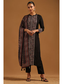 Soch - Black Dola Silk Floral Embroidered Kurta With Pant & Dupatta