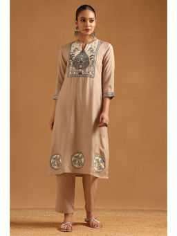 Soch - Beige Shantoon Botanical Applique Kurta And Pant