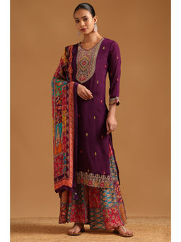 Soch - Purple Viscose Blend Sequin Kurta With Sharara & Dupatta