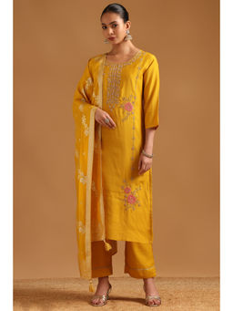 Soch - Mustard Viscose Blend Embroidered Kurta With Pant & Dupatta