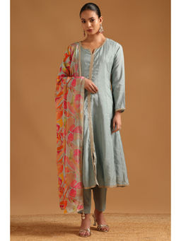 Soch - Powder Blue Polyester Dori Embroidery Kurta With Pant & Dupatta