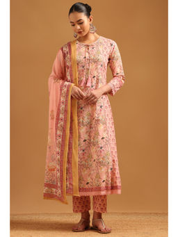 Soch - Pink Cotton Floral Printed Kurta With Pant & Dupatta