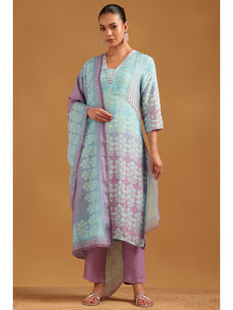 Soch - Blue Viscose Botanical Kurta With Pant & Dupatta