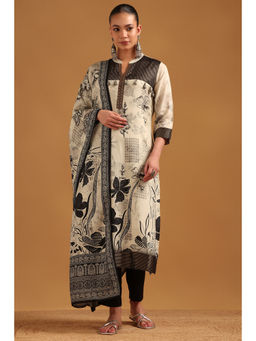 Soch - Beige Viscose Botanical Kurta With Pant & Dupatta