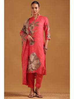 Soch - Peach Viscose Botanical Kurta With Pant & Dupatta