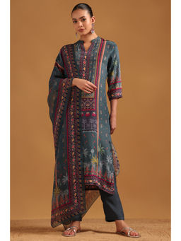 Soch - Grey Viscose Botanical Floral Kurta With Pant & Dupatta
