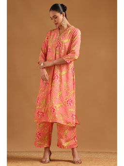 Soch - Peach Viscose Botanical Floral Print Co-Ord Set