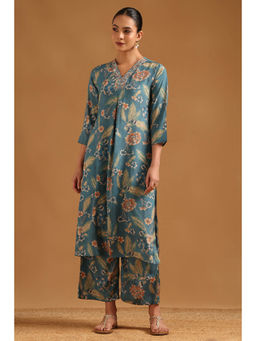 Soch - Blue Viscose Blend Botanical Floral Print Co-Ord Set
