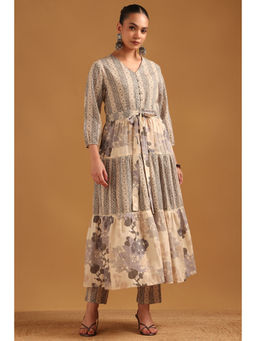Soch - Beige Cotton Botanical Floral Printed Kurta And Pant