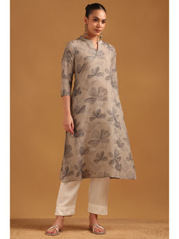 Soch - Grey Cotton Botanical Floral Print Kurta