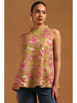 Soch - Olive Linen Botanical Floral Print Top