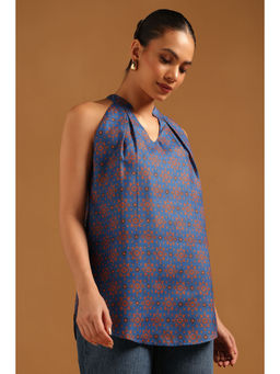 Soch - Blue Linen Botanical Printed Top
