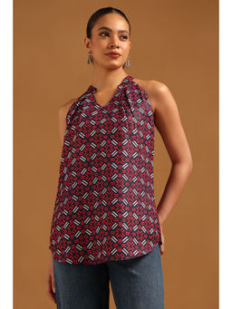 Soch - Navy Blue Linen Geometric Top
