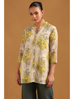 Soch - Beige Viscose Botanical Floral Print Top