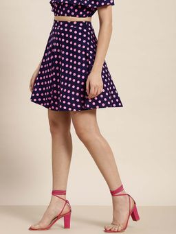 Qurvii - Navy Blue Polka Short Skirt