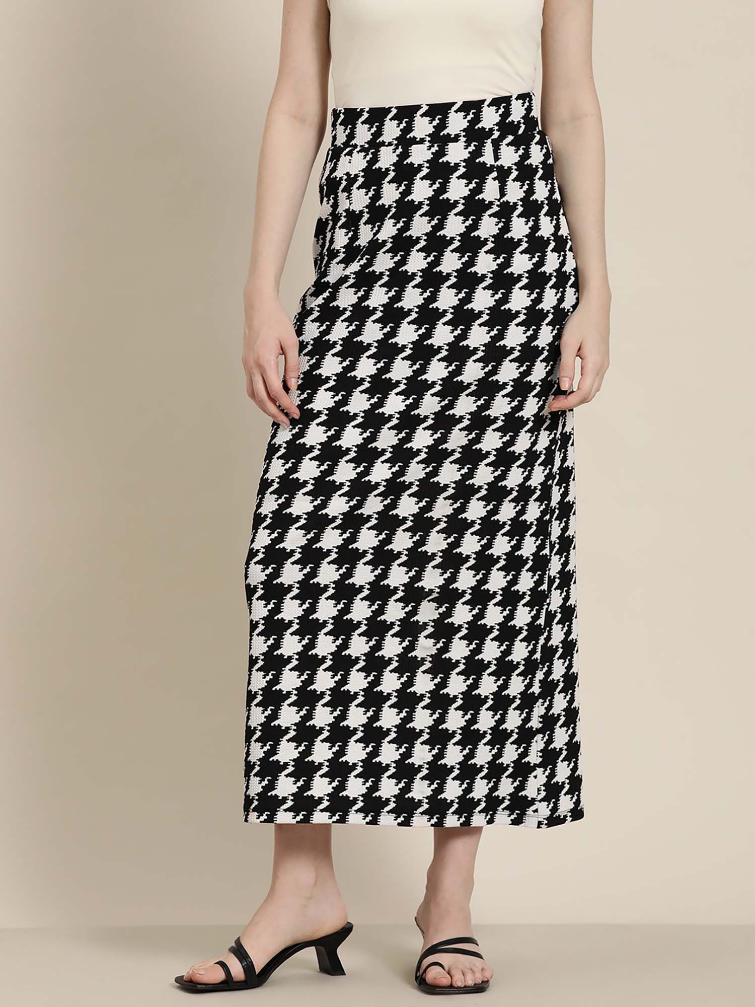 qurvii Lycra Houndstooth Long Skirt-picture-29