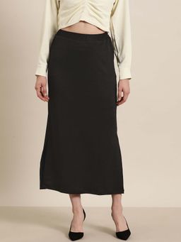 Qurvii - Black Lycra Side Slits Straight Skirt