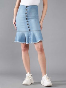 DOLCE CRUDO - Women Blue Regular Fit Mid Rise Clean Look Mini Denim Skirt