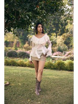 Lea Clothing - Vilma Khaki Faux Leather Mini Skort