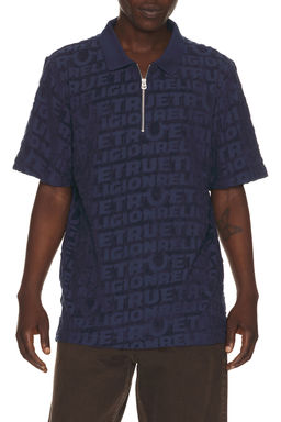 True Religion - Logo Terry Knit Zip Polo