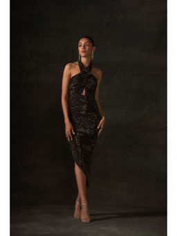 House of Exotique - Peuter Swarovski Halter Neck Drape Dress