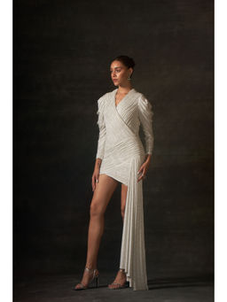 House of Exotique - Ivory Swarovski Bodycon Drape Dress