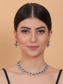 STILEADDA - Elegant Blue American Diamond Sleek Necklace Set