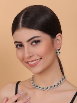 STILEADDA - Elegant Green American Diamond Sleek Necklace Set
