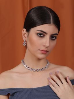 STILEADDA - Elegant Red American Diamond Sleek Necklace Set