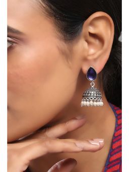 Rangriti - Women Navy Blue Stone Brass Jhumka Earrings