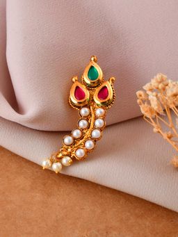 Silvermerc Designs - Traditional Gold-Plated Pearl and Multi-Color Stone Nath
