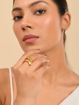 Silvermerc Designs - Gold-Plated Textured Multi-Layer Ethnic Ring