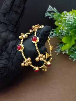 Sanjog - Gold-Plated Ruby Red Stone Ghungroo Bangles (Pack of 2)
