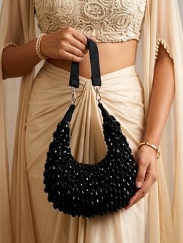ARTKLIM - Luxe Black Beaded Elegant Handbag With Detachable Strap