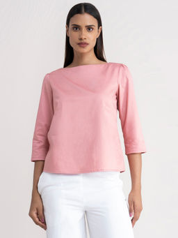 FableStreet - Cotton Tie Up Sleeve Top - Dusty Pink