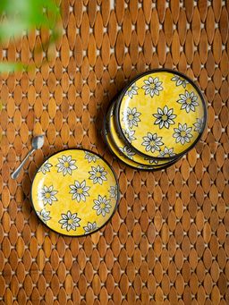 ExclusiveLane - Californian Sunflowers' Hand-Painted Ceramic Side-Quarter Plates (Set Of 4)