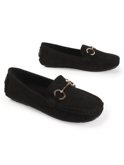D'Shoe Lounge - Black Gold Bit Detail Suede Loafers