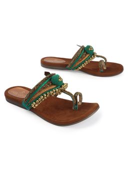 D'Shoe Lounge - Green Ghungroo Detail Ethnic Flats