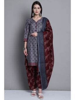 Rajnandini - Grey Cotton Blend Printed Kurta with Patiala Salwar and Dupatta (Set of 3)